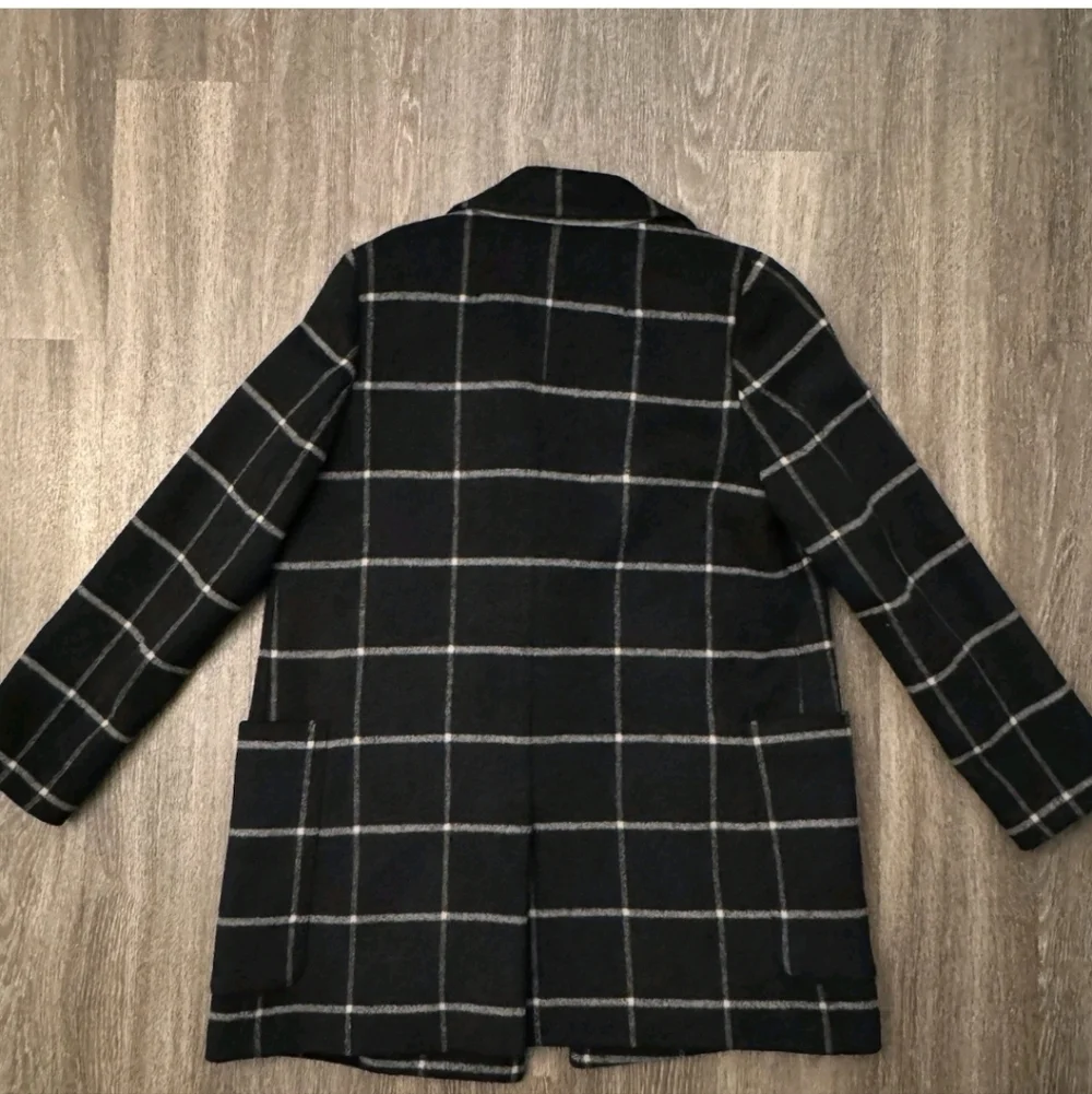Madewell Hollis Double-breasted Windowpane Coat Black Gray S - Picture 2 of 4